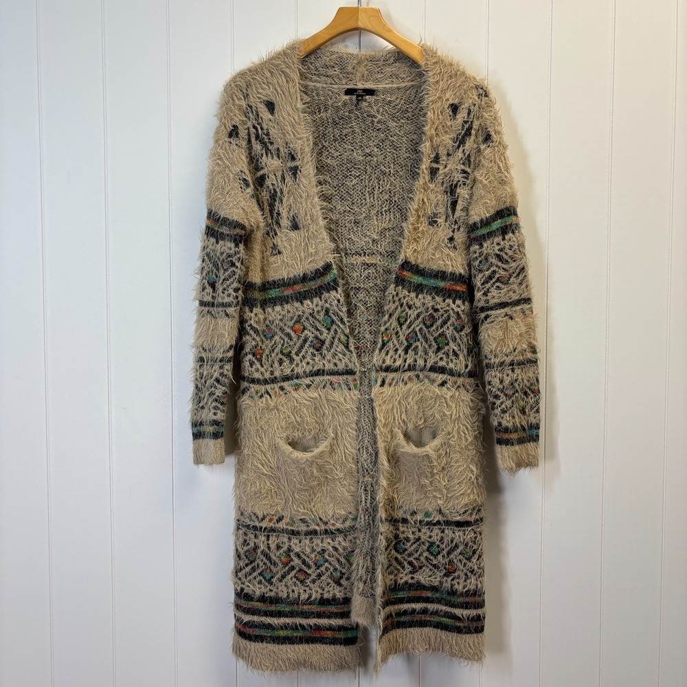 MM My Michelle Y2K Boho Eyelash Knit Open Cardigan Size M Southwestern Comfy